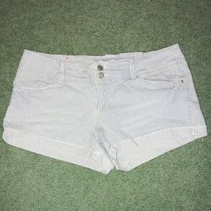 Blue pinstriped jean shorts